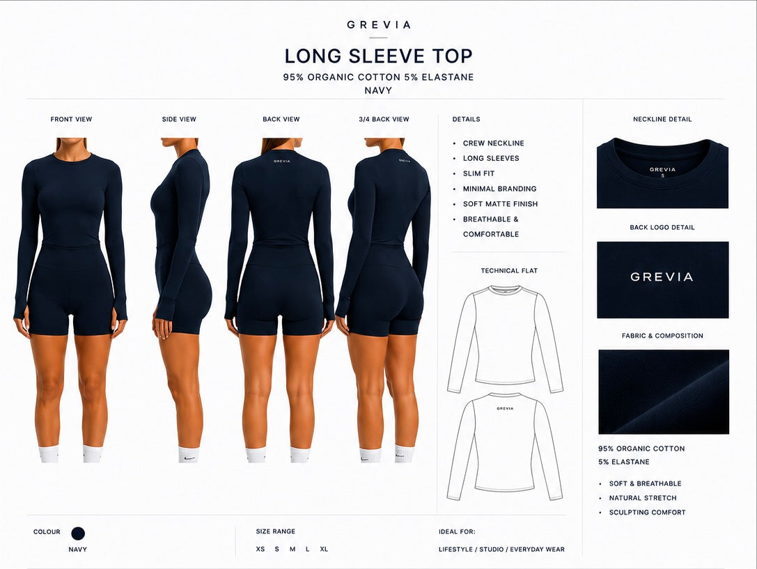 Organic Cotton Long Sleeve Top — Dark Navy